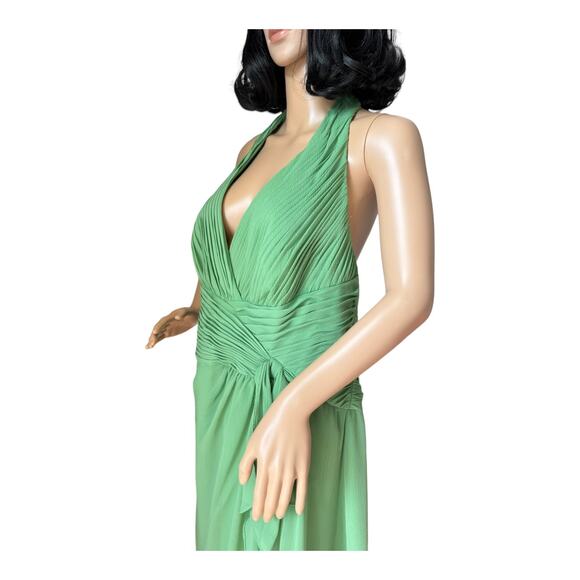 David’s Bridal Green Chiffon Halter Draped cascade Dress Style F12688 size 18 - Picture 8 of 16